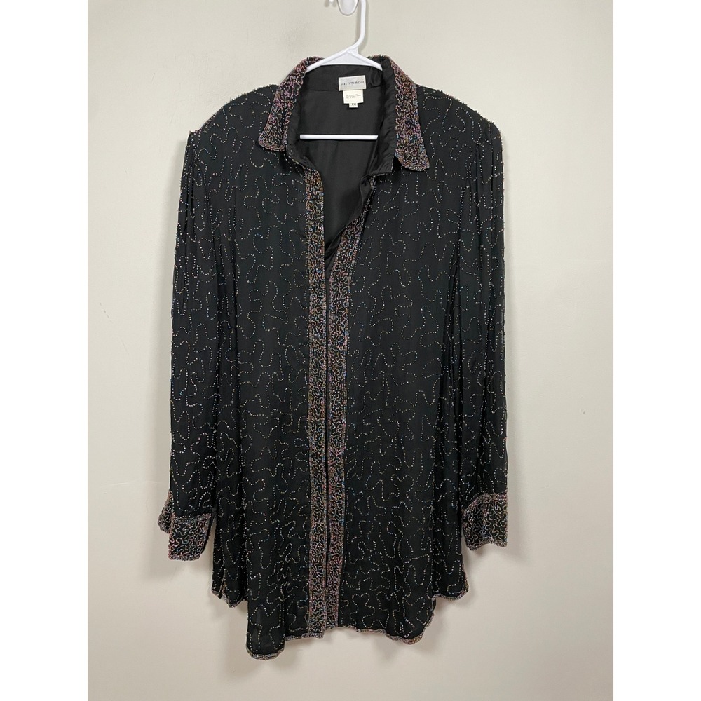 Vintage Saks Fifth Avenue Beaded Silk Blazer Size 1X Retro 80s/90s Statement